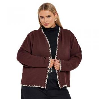Scallop Hemmed Wool Blend Cardigan, Burgundy, Women’s 22–24