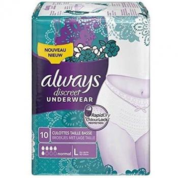 Always Discreet Underwear Culottes Taille Basse Incontinence Léger L x10 (lot de 2)