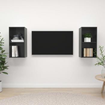 2 pcs Wall-mounted TV Cabinets High Gloss Grey Engineered Wood