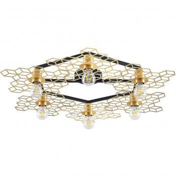 Gold Metal Ceiling Light 'Alexaru', Dimmable, 6 E27 Bulbs, for Living Room & Dining Room