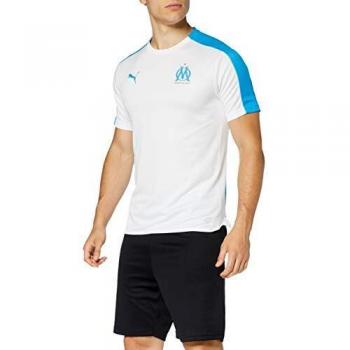 Puma Olympique de Marseille T-Shirt Maillot de Stade SS Sans Logo Sponsor Homme, Blanc/Bleu Azur, FR : M