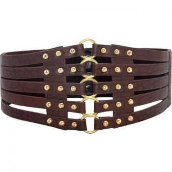 Cinturón de cintura ancha elástico para mujer en marrón y negro
