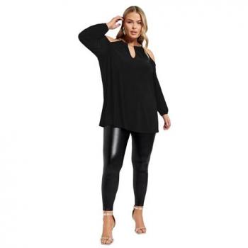 Black Chain Detail Cold Shoulder Shirt – Women's, 18