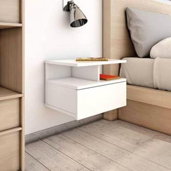 High Gloss White Floating Nightstands Set of 2 40x31x27 cm