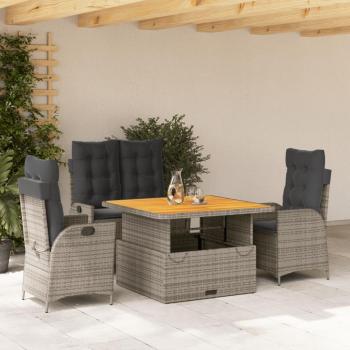 4‑Set Rattan Patio Table with Cushions – Grey