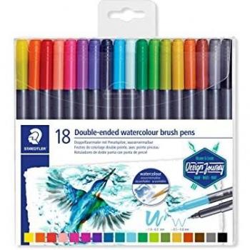 STAEDTLER 3001 TB18 – Doppel-Faser, feine Spitze + Pinselspitze im Klarfaltetui