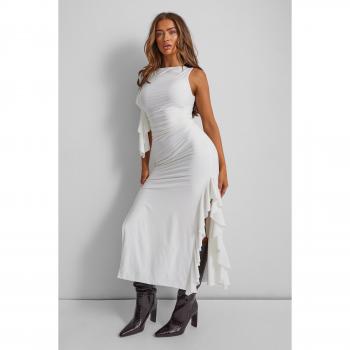 Slinky White Dress by Kaiia with Ruched Detail