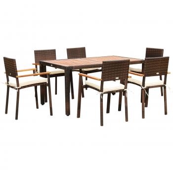Mesa de Jardín Outsunny Rattan: Conjunto de 7 Piezas (Mesa + 6 Sillas) en Marrón