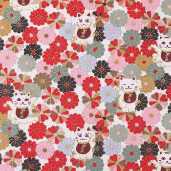 Tissu japonais chat chanceux 150x100cm en coton imprimé