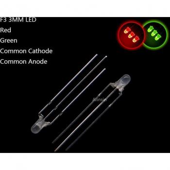 Diodos LED 3mm bicolor rojo y verde, cátodo/ánodo común, 50 piezas