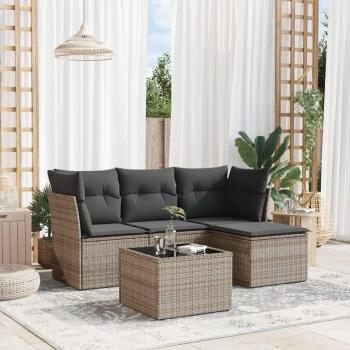 Kit Salon d'Extérieur VIDAXL – 5 pièces, Coussin Gris, Design Résine Tressée