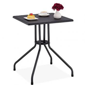 Relaxdays Tavolo Esterno Quadrato, Design Rattan, 75x61x61 cm, Nero