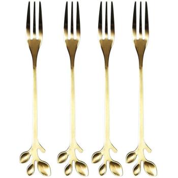 Set Élégant: Quatre Fourchettes à Dessert en Or