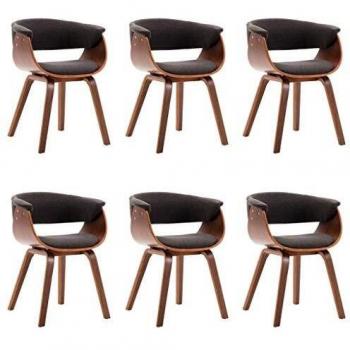 Sillas de comedor de 6 piezas en madera curvada y tapiz gris