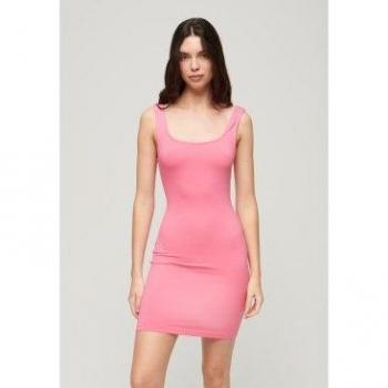 Superdry Square Neck Jersey Mini Dress Vestito, Rosa Garofano, 42 Donna