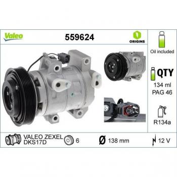 Compressore aria condizionata VALEO 559624 DKS17D 12 PAG R134a con olio compresseore-PAG