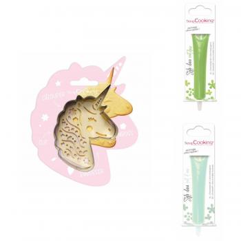 Set Licorne en Relief, Deux Stylos Vert Pastel et Aqua