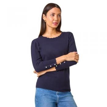 Scallop Neck Midnight Button Knit Top – Roman Style