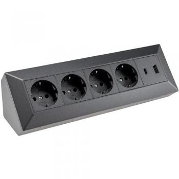 ChiliTec 4-fach Steckdosenblock, USB-A+C, anthraz 250V~/ 16A, Aufbaumontage, Mehrfachsteckdose