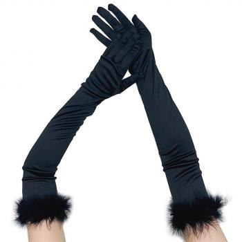 Gants de nuit opéra en satin noir, longueur coude 55 cm, style flapper