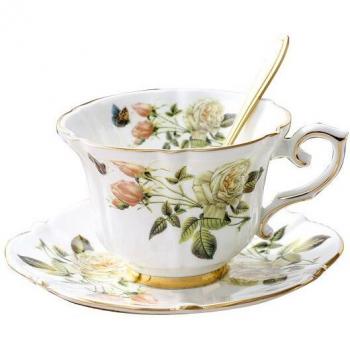 Tasse à café en porcelaine, rose blanche pastorale, style européen, coffret