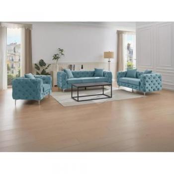 Canapé 2 Places Velours Bleu Pastel EDWINA