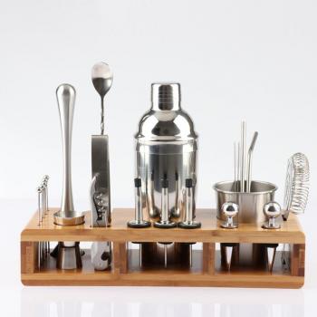 23-Piece Cocktail Mixing Set with Square Wooden Holder
