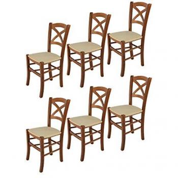 Cuisine CROSS Set 6 – Bois de hêtre noyer clair, Sièges en tissu chanvre