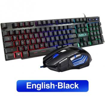 Teclado gaming con cable ruso y ratón retroiluminado RGB, ergonómicos