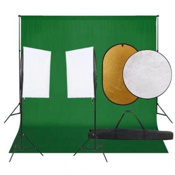 Set de studio photo avec éclairage toile de fond et réflecteur