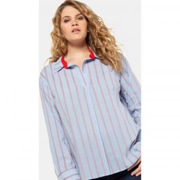 Camicia donna a righe blu, cotone, con piega decorativa, taglia 52/54