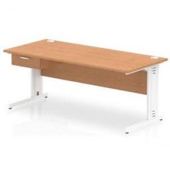 Impulse 1800 x 800mm Straight Office Desk with Oak Top, Grey Legs and Black Cable Management System