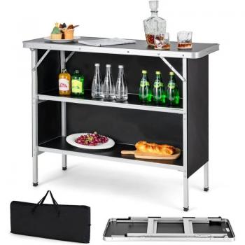 Costway Table Extérieure 110x38x88 cm – Aluminium, Tissu Oxford, Sac de Transport