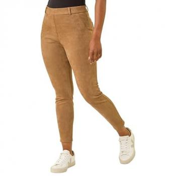 Roman Women's Tan Petite Suede Jeggings