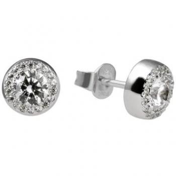 Diamonfire Silver White Zirconia Round Halo Pave Stud Earrings for Women