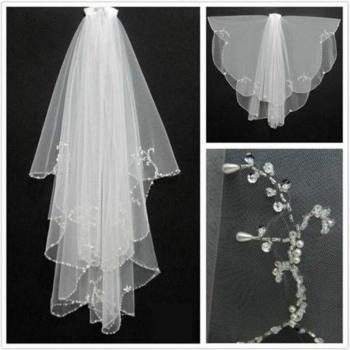 Two-Layer Floral Beaded Lace Bridal Veil with Comb
