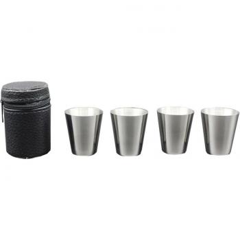 Mini Copas de Cocina y Bar: Acero Inoxidable, Tapa de Cuero – 4 Unidades