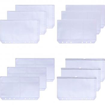 12pcs Transparent A6 PVC Card Holders with 6-Hole Binder Rings for Loose Leaf Storage
