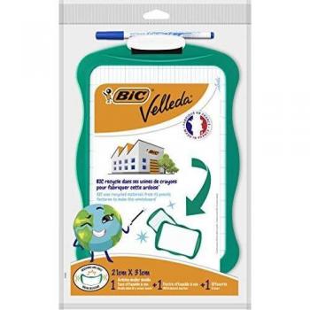 BIC Velleda Ardoise Ecolier Double Face (21 x 31 cm) Effaçable à Sec avec Feutre Vert Effaçable à Sec et Gomme