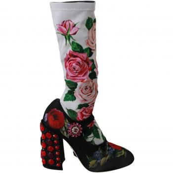 Black Floral Socks Crystal Jersey Boots