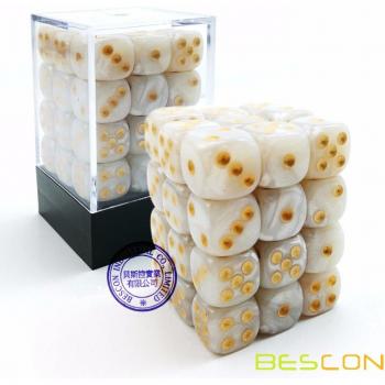 Dados de 12mm, 36 Dados Seis Lados en Caja de Ladrillo, Mármol Blanco