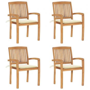 Stapelbare Teak Gartenstühle mit Kissen 4 Stück