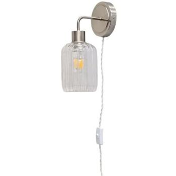 Lozenge Ribbed Glass Wall Fixture – Toby, Satin Nickel Finish, Plug‑In
