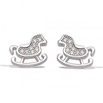 Brincos Caballo Balancín blancos bañados en ródio