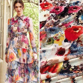 Digital Ink Flowers Chiffon Fabric 100x150cm