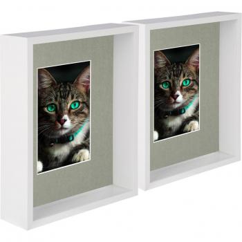 3D Picture Frames, 8 x 10, Deep Box Design, Set of 5 in White/Grey Matte Finish and 4 x 6 Insert
