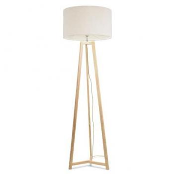 ValueLights Lottie Natural Wood Tripod Floor Lamp – Cream Drum Shade, LED Bulb Inside
