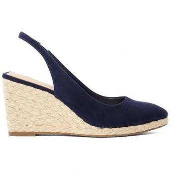 Dune London Women's Cadance Patent Sling-Back Wedge Navy Size 6