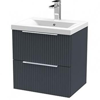 Hudson Reed Fluted 500mm Wall Hung Single Vanity Unit with Mid-Edge Ceramic Basin, Satin Anthracite