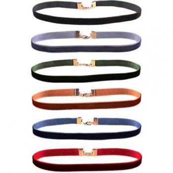 Schwarzes Samt Collier Set für Damen, 6 Stück, 1 cm Breite